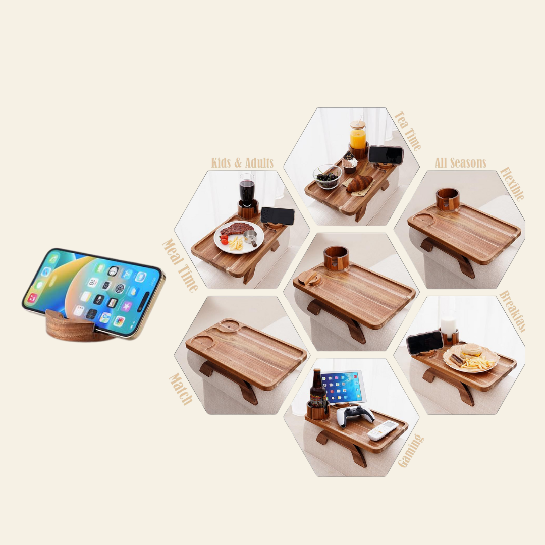 SofahMate Wooden Couch Cup Holder Tray