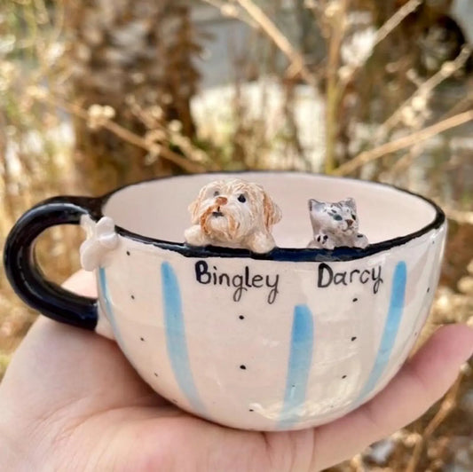 Custom 3D Pet Portrait Mug - Handmade Memorial Gift for Dog or Cat - 8.5 oz/250 ml